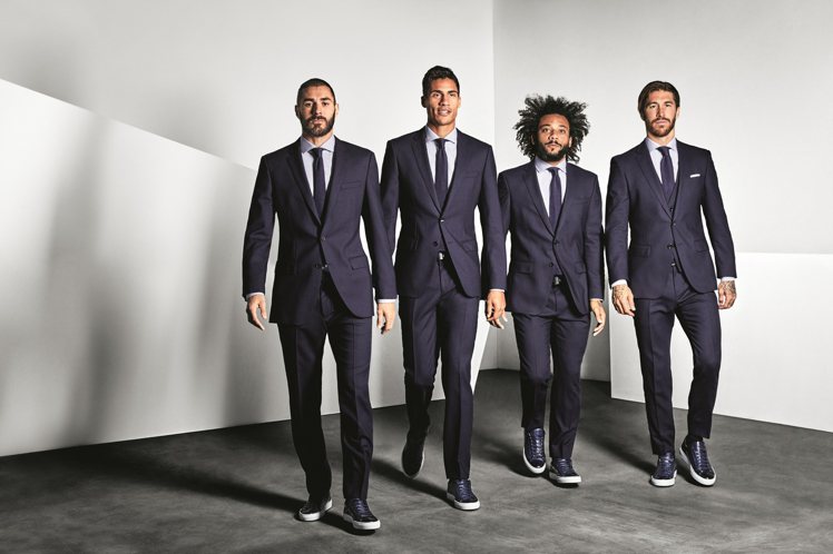 BOSS替歐冠盃勁旅皇家馬德里隊，打造冠軍球隊造型，帥氣程度堪比男子偶像團體。圖／BOSS提供