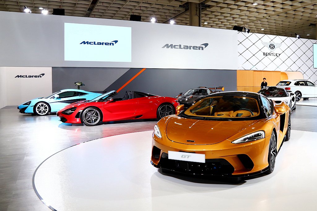 2020台北車展McLaren Taiwan展示旗下核心車系家族車款，有McLaren GT、McLaren Senna、720S Spider、600LT Coupe及570S Coupe等車。 圖／McLaren提供