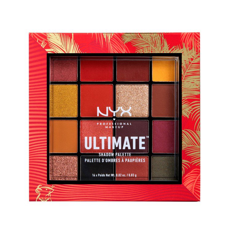 新年限定包裝的NYX Professional Makeup百變玩味16色眼影盤＃09焰火鳳凰，售價800元。圖／NYX提供