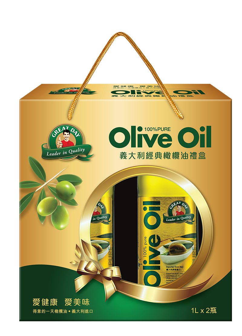 「義大利經典橄欖油禮盒」內含100% Pure Olive Oil純橄欖油兩瓶，...