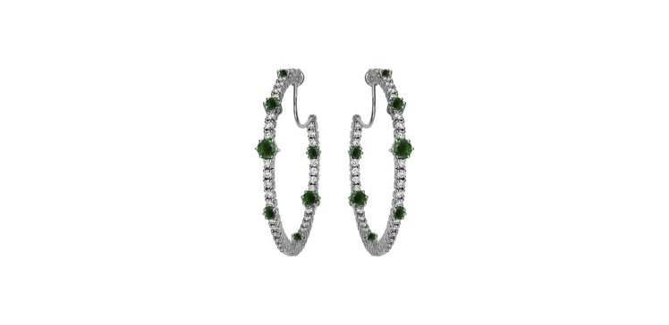 蕭邦，LHeure du Diamant系列的18K白金環型耳環，鑲有鑽石和祖母...