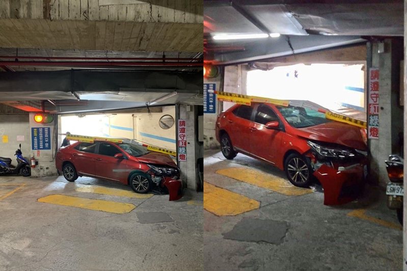 紅色轎車停車技術太「高超」，讓許多網友笑翻。 圖片來源/爆料公社
