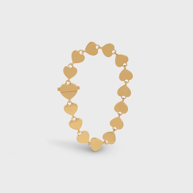 CELINE Sacres Coeurs金色黃銅愛心手環，售價19,500元。圖／CELINE BY HEDI SLIMANE提供