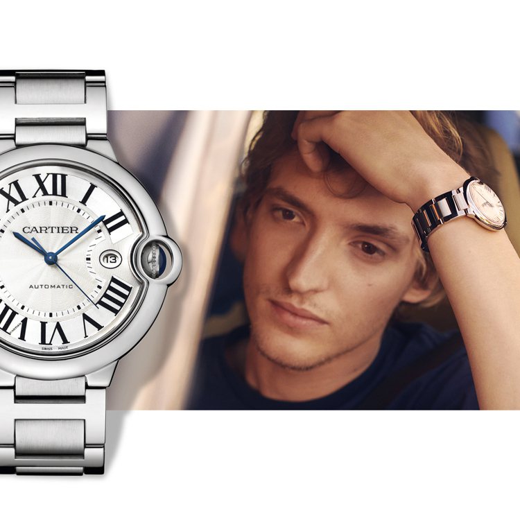 微電影中的其中一幕，男主角配戴了Cartier Ballon Bleu de Cartier腕表。圖╱Cartier提供。