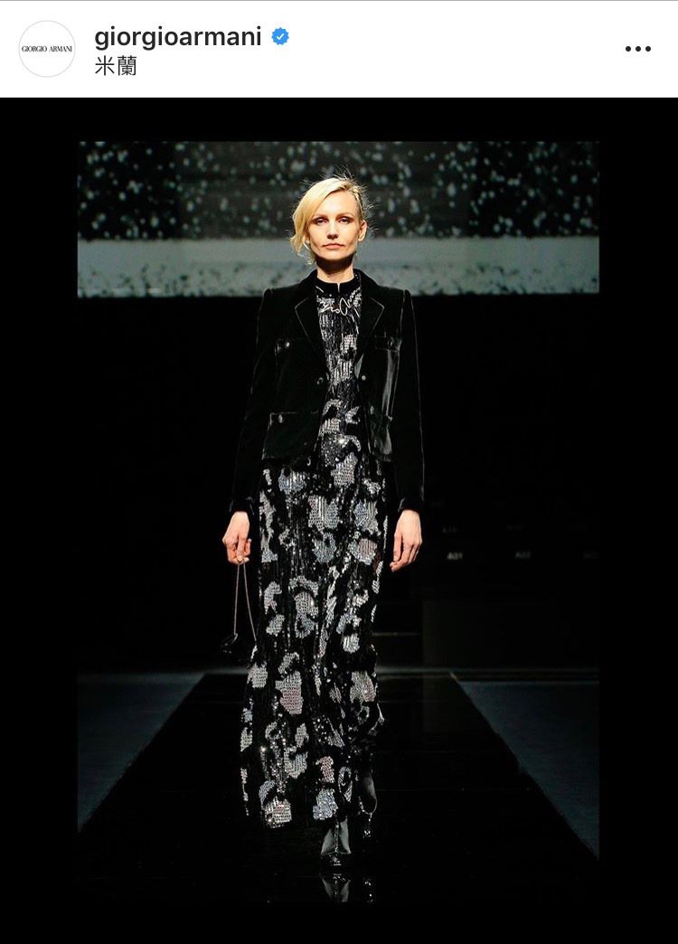 Giorgio Armani以珠繡裝飾等層次凸顯本季主色「黑」。圖／取自 IG @giorgioarmani