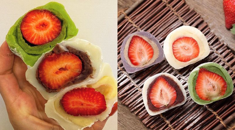 大王千金獨家推出的草莓芋頭大福，可以一次吃到芋泥和整顆草莓。圖／IG@r9foodie_授權、擷取自大王千金粉專