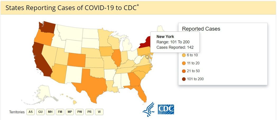 美國各州新冠肺炎確診圖表。 圖／截自CDC