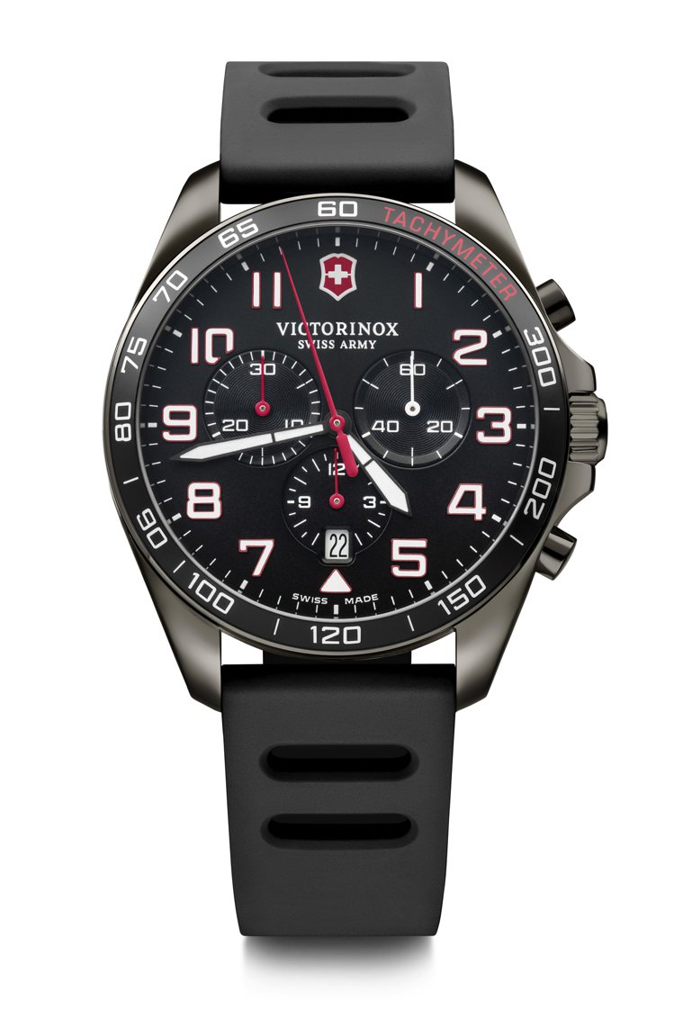 Victorinox，FieldForce運動計時腕表，石英機芯，時間顯示、計時碼表功能，防水100米，五年保固服務，19,800元。圖 / Victorinox提供。