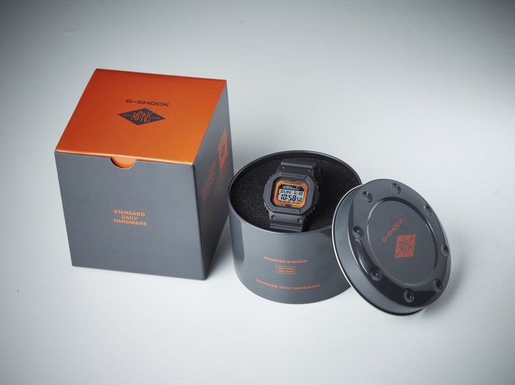 整體外盒包裝採用表款上的鐵灰與艷橘配色。