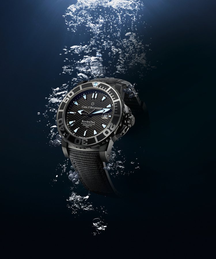 Carl F. Bucherer，深潛腕錶碳黑版腕表，DLC類鑽碳塗層鈦金屬表殼...
