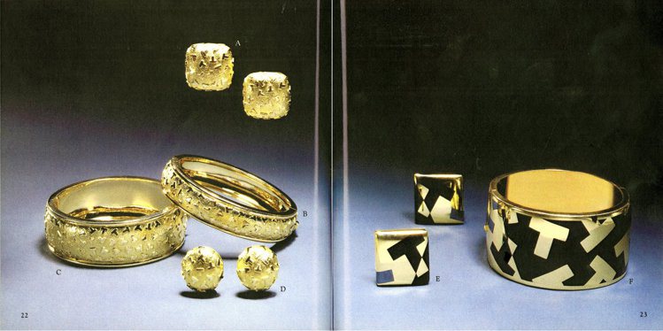 Tiffany 1980年代古典珍藏庫作品大量運用具有品牌辨識度的開頭字母T為圖案。圖／Tiffany提供