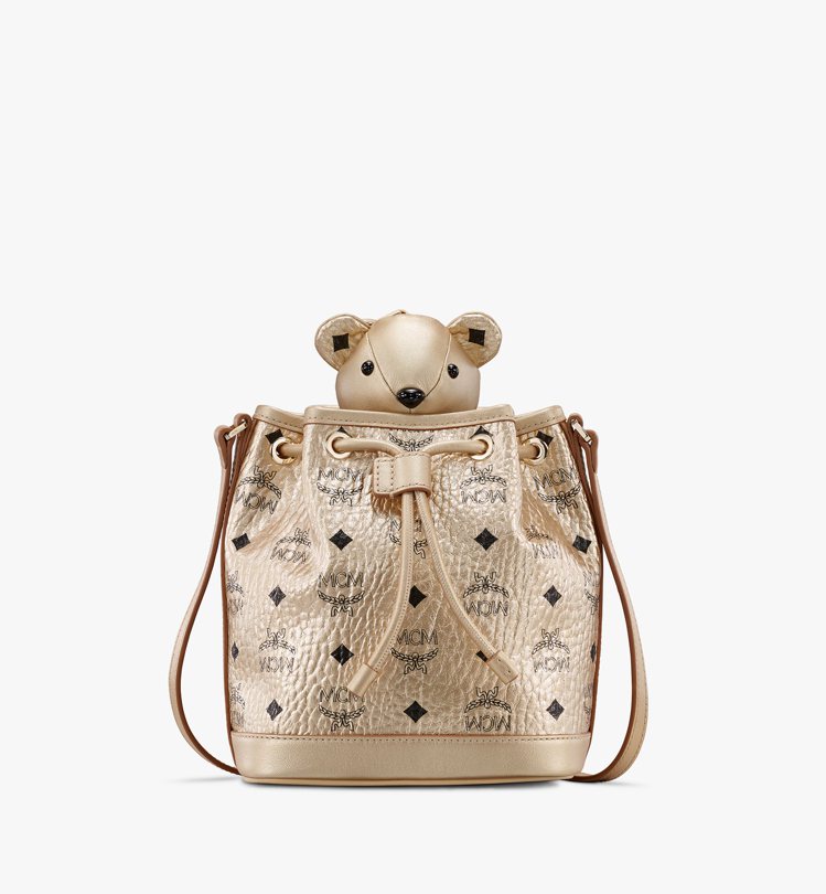 Zoo金色熊熊抽繩包，售價33,000元。圖／MCM提供
