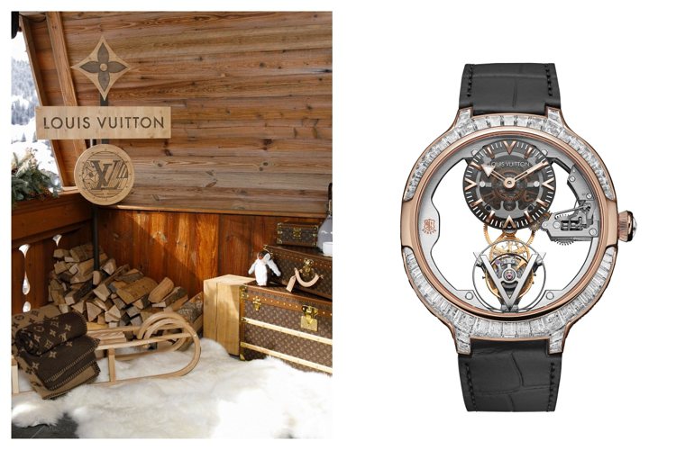 （左）路易威登於格施塔德Gstaad發表2020年新款腕表。圖／路易威登提供（右...