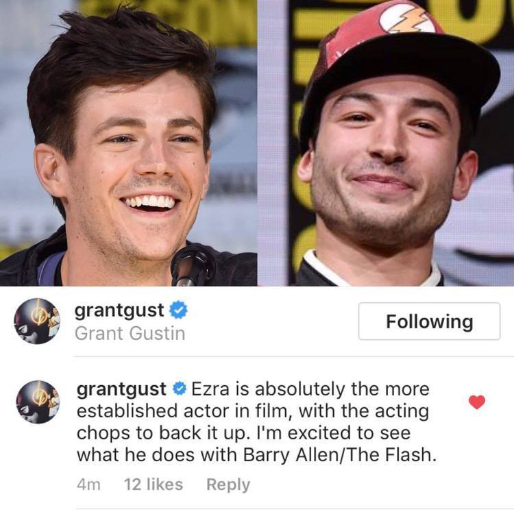 葛蘭高斯汀（左）曾在社群網站上公開力挺伊薩米勒接演電影版「閃電俠」。圖／摘自Instagram
