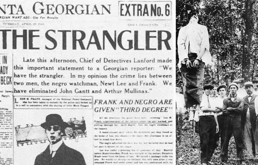利奧弗蘭克案是美國歷史上真實發生、最惡名昭彰的猶太私刑案之一。圖左為當時的新聞報...