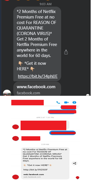 不肖份子透過Facebook Messenger發送釣魚詐騙訊息。趨勢/提供