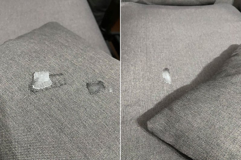 一名女網友發現沙發上出現冰塊。 圖／翻攝自「爆料公社公開版」