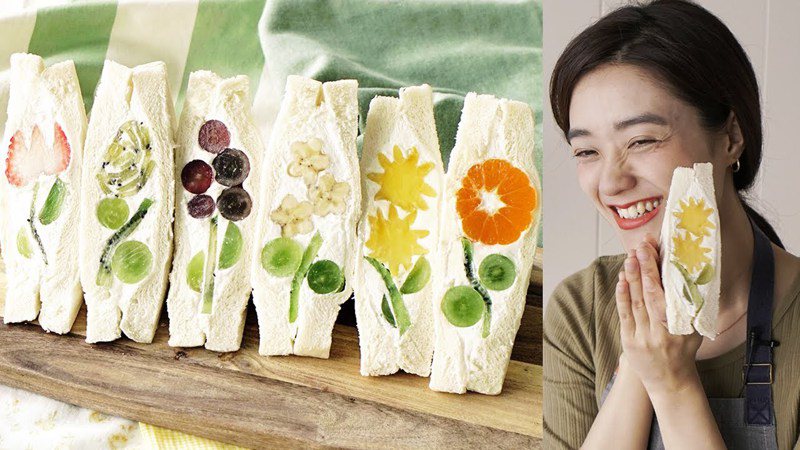 日本主廚親授「水果花三明治」，美觀又美味。圖／Youtube