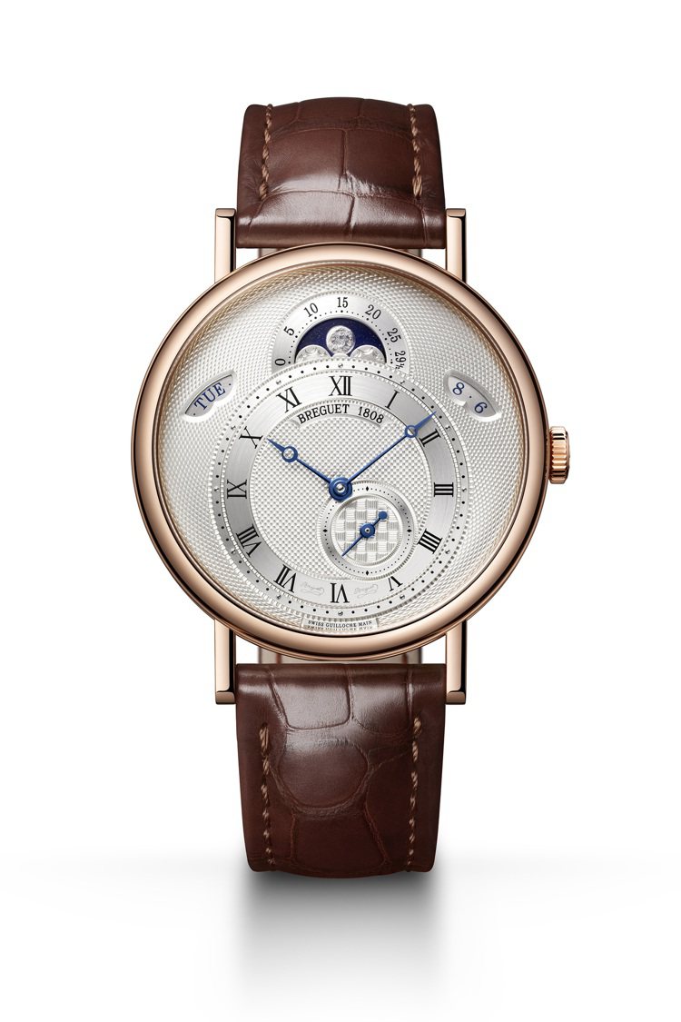 Breguet，Classique經典系列7337玫瑰金月相腕表，原始靈感來自寶璣的古董N°3833懷錶，價格店洽。圖 / Breguet提供。