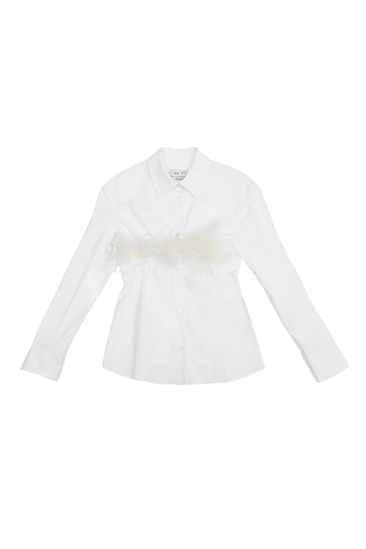 ACT N.1白色裝飾羽毛襯衫，16,500元。圖／團團選品提供