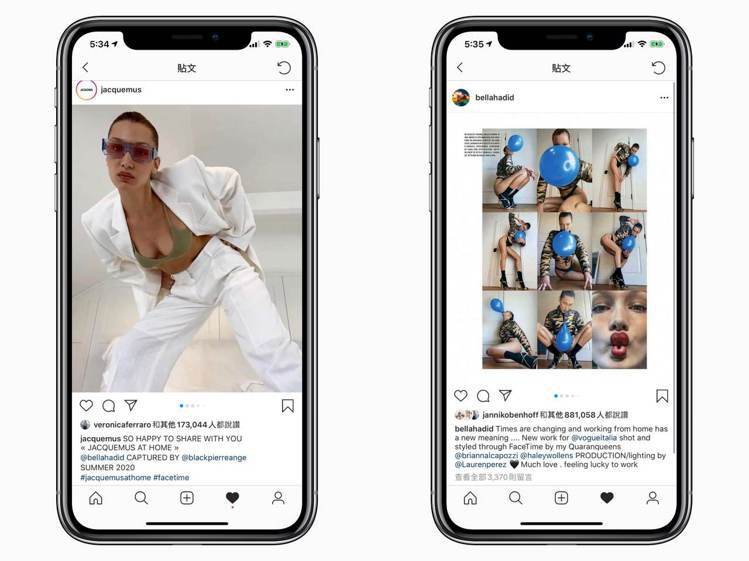 Gigi Hadid、Bella Hadid近期都在Instagram上分享透過FaceTime攝影完成了一些時尚拍攝工作。圖／摘自Instagram