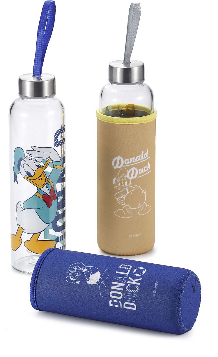 HOLA迪士尼系列唐老鴨玻璃水瓶附提袋，每件原價399元，特價299元。圖／HOLA提供