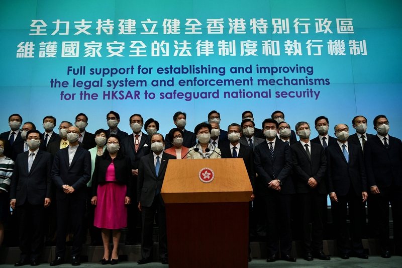 5月22日，香港特區首長林鄭月娥發表聲明，表示港府將全力配合「港版國安法」的制定。 圖／法新社