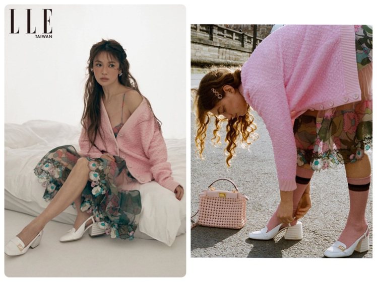 宋慧喬在6月號的ELLE雜誌身穿FENDI春夏形象廣告同款造型，模特兒也展現最新款Peekaboo。圖／取自ELLE Taiwan IG及FENDI提供
