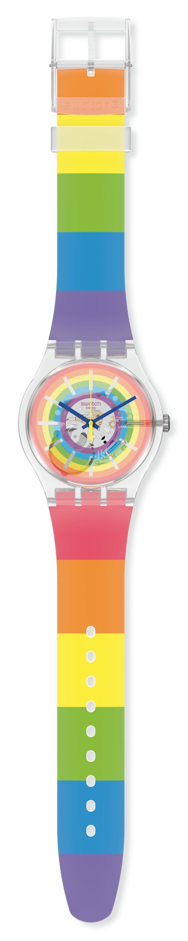 SWATCH OPENSUMMER彩虹腕表，表帶的顏色也依序排列貫徹平權精神。