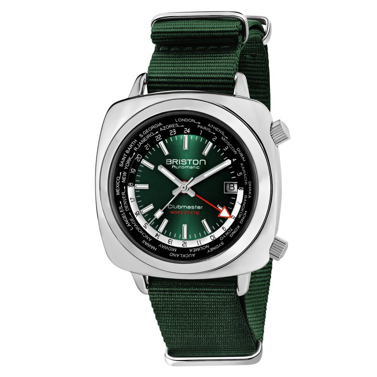 BRISTON Clubmaster Traveler Worldwide Time系列世界時間腕表，不鏽鋼表殼，約54,900元。圖／麥迪威提供