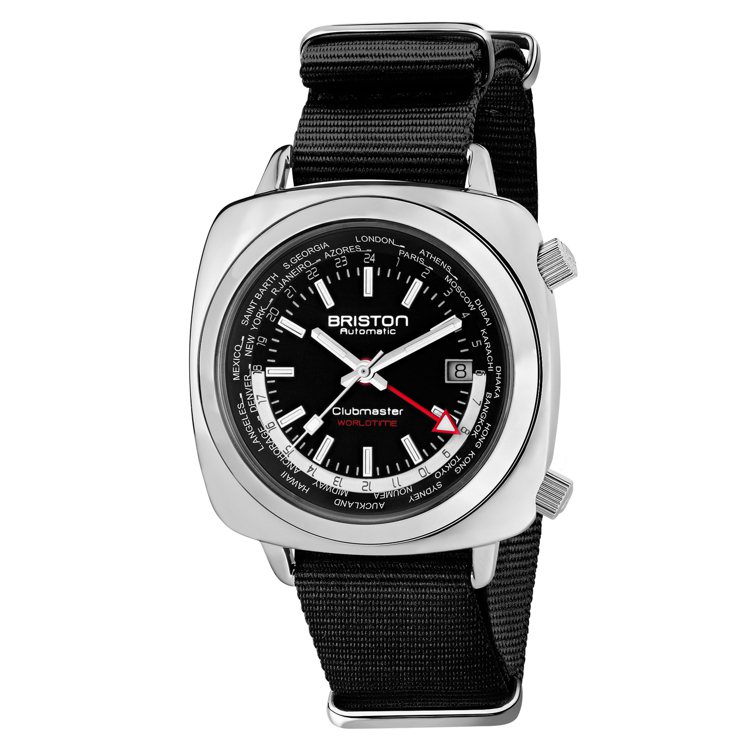 BRISTON Clubmaster Traveler Worldwide Time系列世界時間腕表，不鏽鋼表殼，約54,900元。圖／麥迪威提供