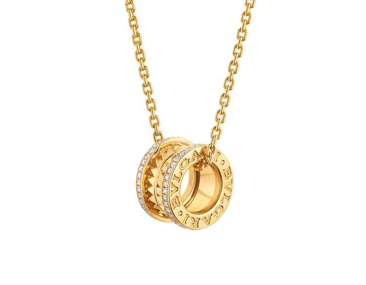 BVLGARI B.zero1 Rock系列黃K金三環鑲鑽項鍊，17萬7,700元。圖／寶格麗提供