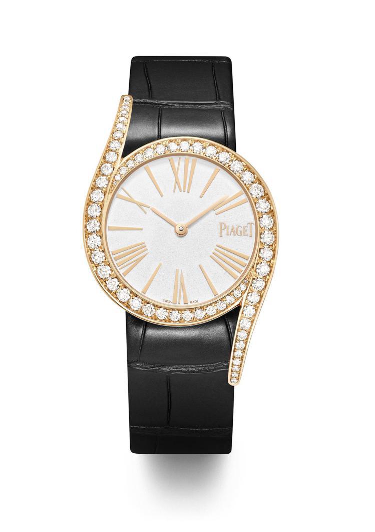 PIAGET，Limelight Gala系列18K玫瑰金鑲鑽自動上鍊珠寶腕表（G0A45361），約117萬元。圖 / PIAGET提供。