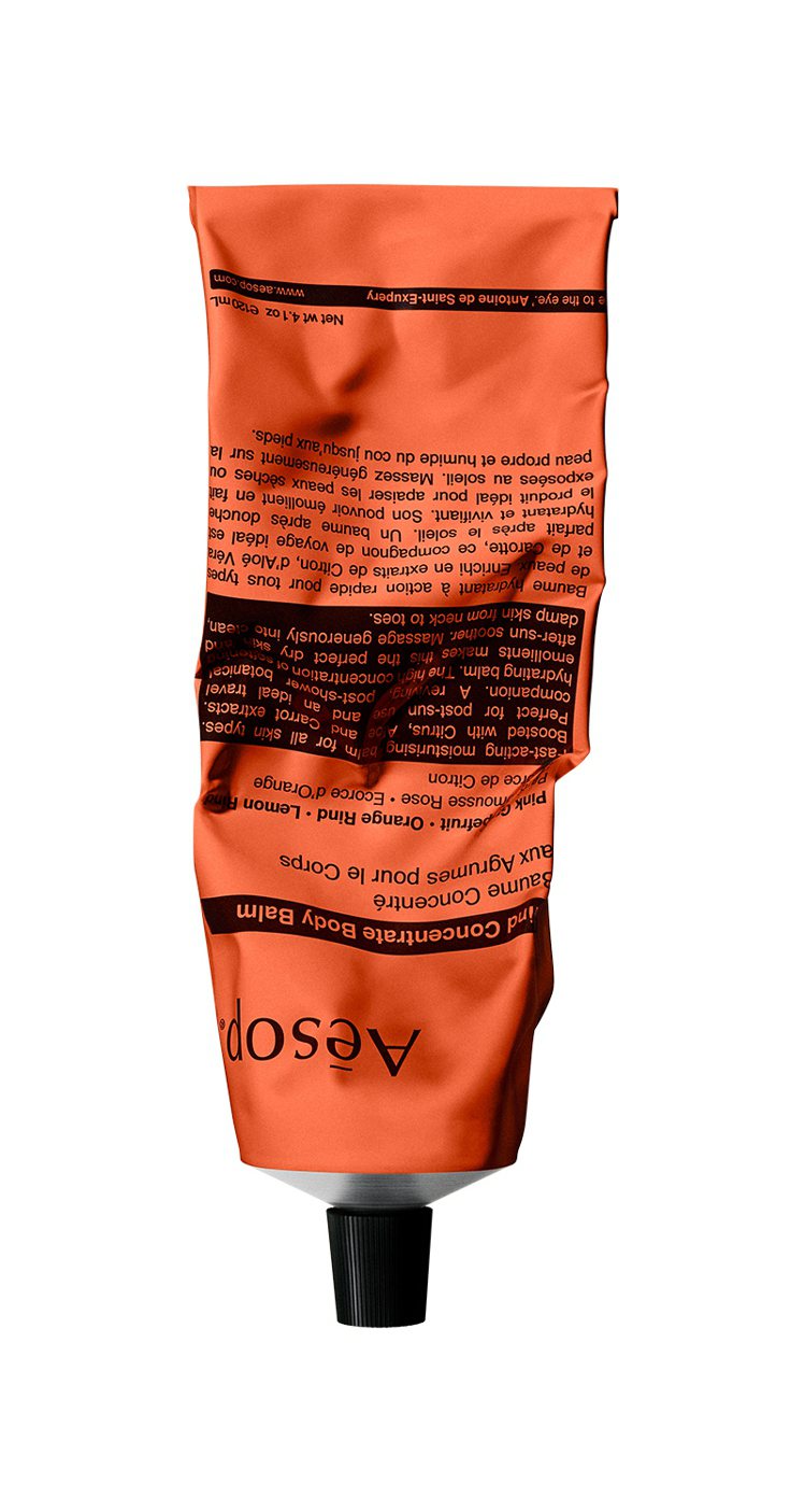 Aesop橙香身體乳霜／120ml／1,100元；500ml／3,000元。圖／Aesop提供