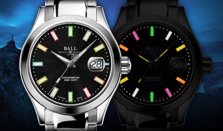 慈善義賣版的限量腕表，採用彩色的發光氣體，讓夜間或低光源讀時，充滿歡樂能量。圖 / 波爾表提供。