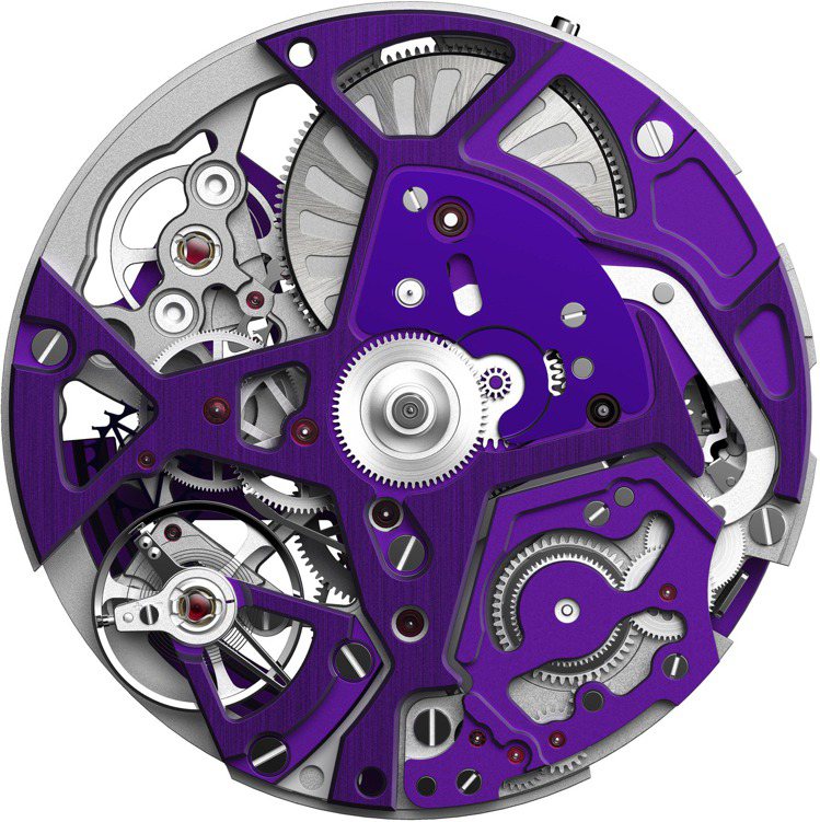 ZENITH DEFY EL PRIMERO 21 ULTRAVIOLET腕表機芯紫色夾板。圖／真力時提供