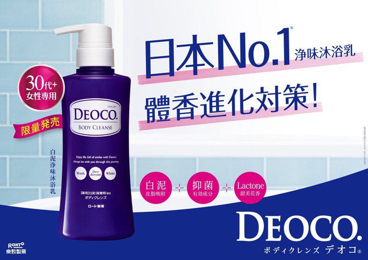 DEOCO白泥淨味沐浴乳／350ml／499元。圖／樂敦製藥提供