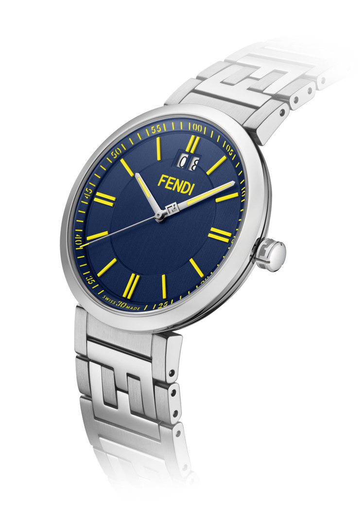 Fendi Timepieces Forever Fendi for Man不鏽鋼藍面款，38,500元。圖／FENDI提供