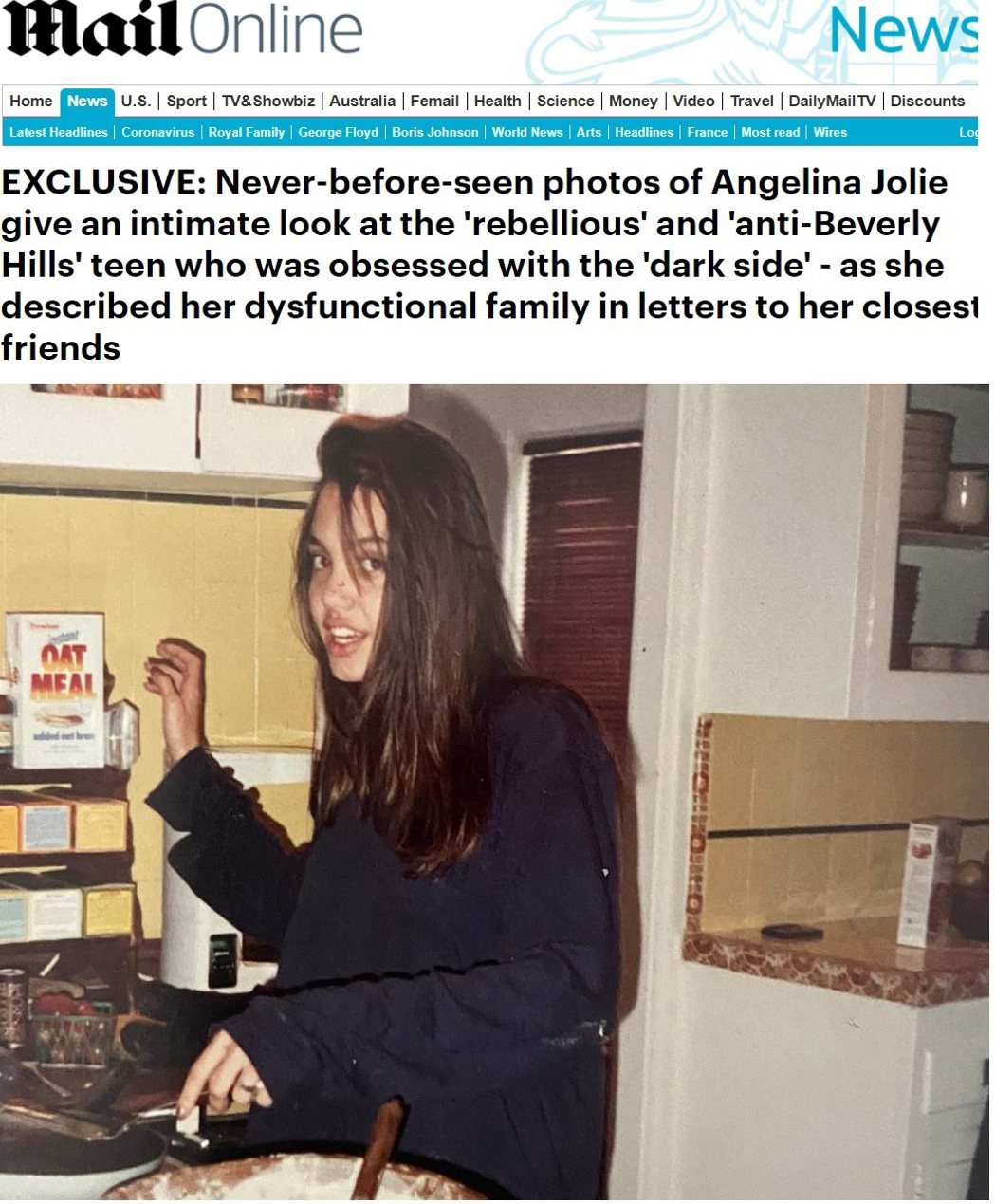 安琪莉娜裘莉少女時代雖叛逆狂野，卻相當大方。圖／摘自Daily Mail