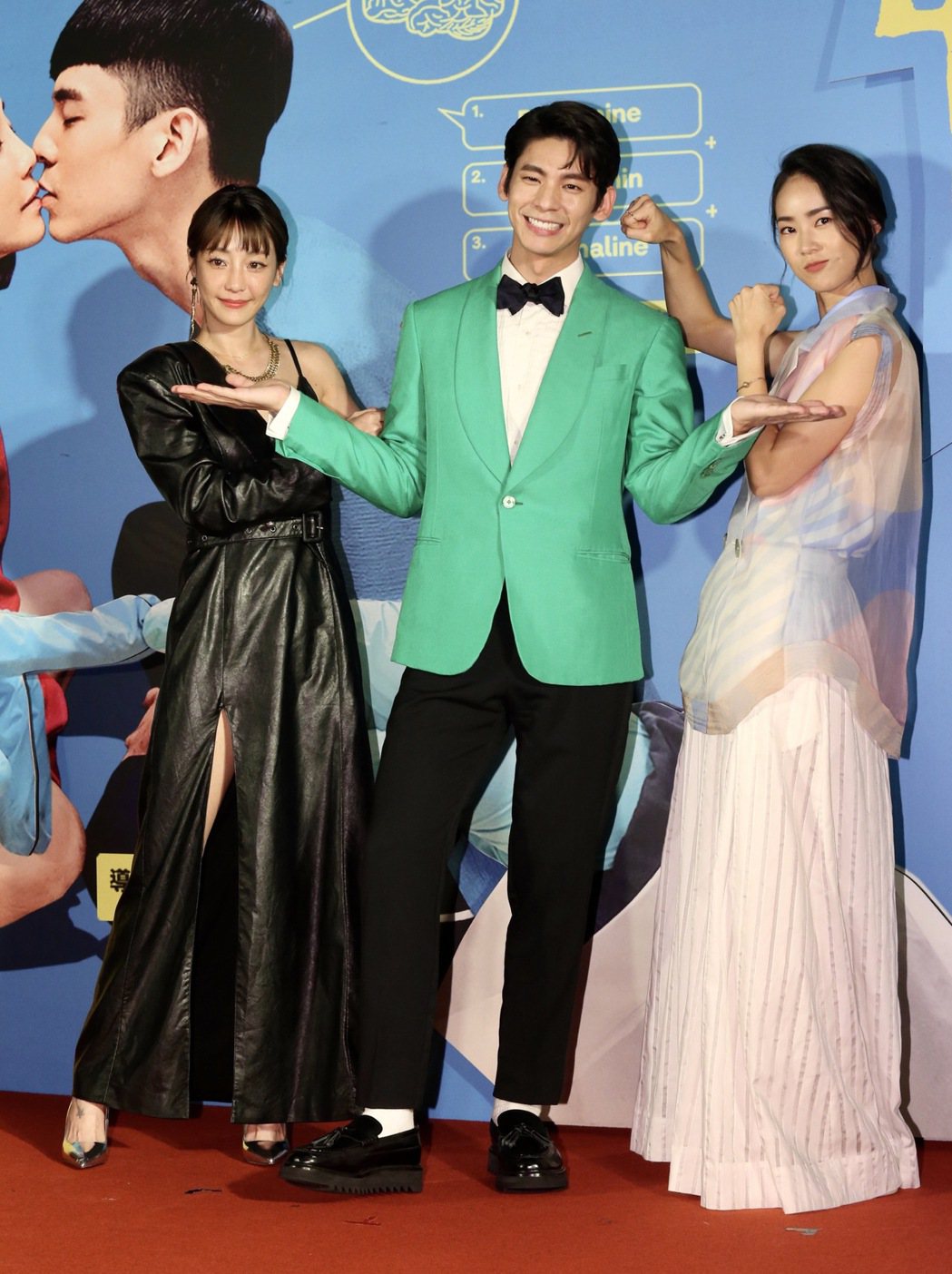 「怪胎」首映會，男女主角林柏宏(中)、謝欣穎(左)，演員鍾瑶(右)一同出席首映。