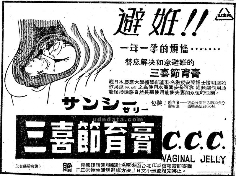 《聯合報》，1960年4月25日，5版〈三喜節育膏〉廣告（圖／聯合報系新聞資料庫照片）