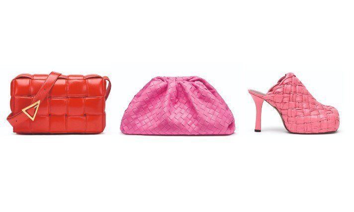 Bottega Veneta早秋系列多款商品都以熱情的色彩呈現，像是紅色、泡泡糖粉。圖／Bottega Veneta提供