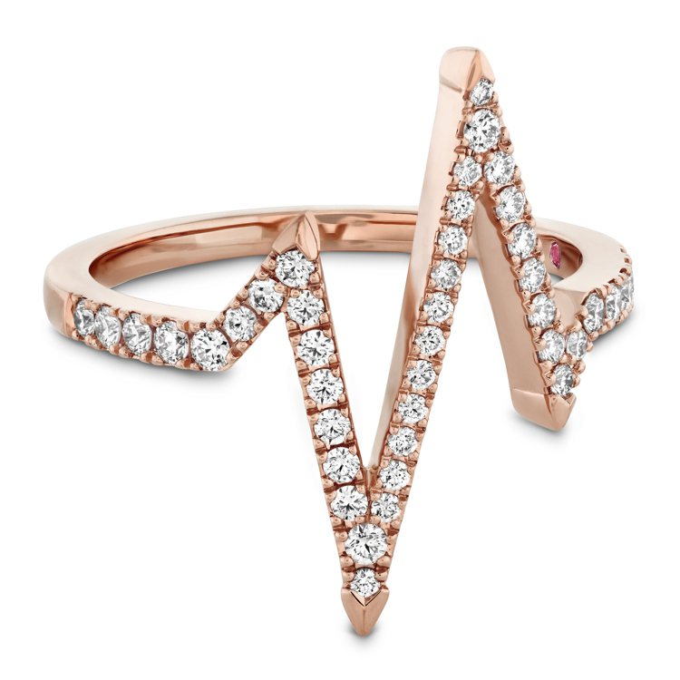 LOVE CODE HEARTBEAT玫瑰金鑽石戒指，76,000元。圖／HEA...
