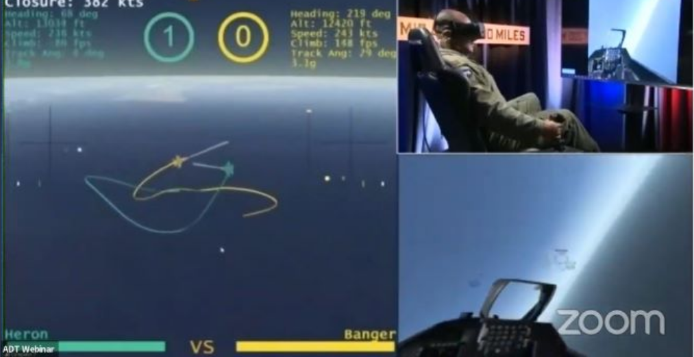 現代飛行員的訓練會避免在高危險的迎面交會中進行射擊，但Heron訓練出的人工智慧卻擅長利用即時而準確的動態資料在短暫交會中精確指向對手而造成殺傷。 圖／DARPA