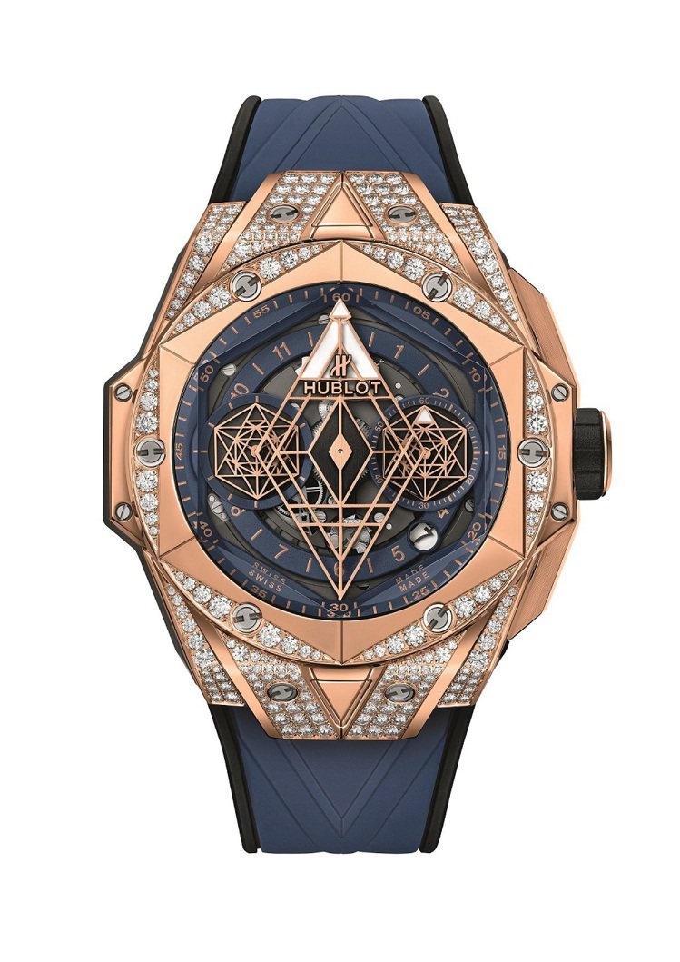 Big Bang Unico Sang Bleu II墨藍計時皇金鑽表，146萬9,000元，全球限量100只。圖／宇舶表提供