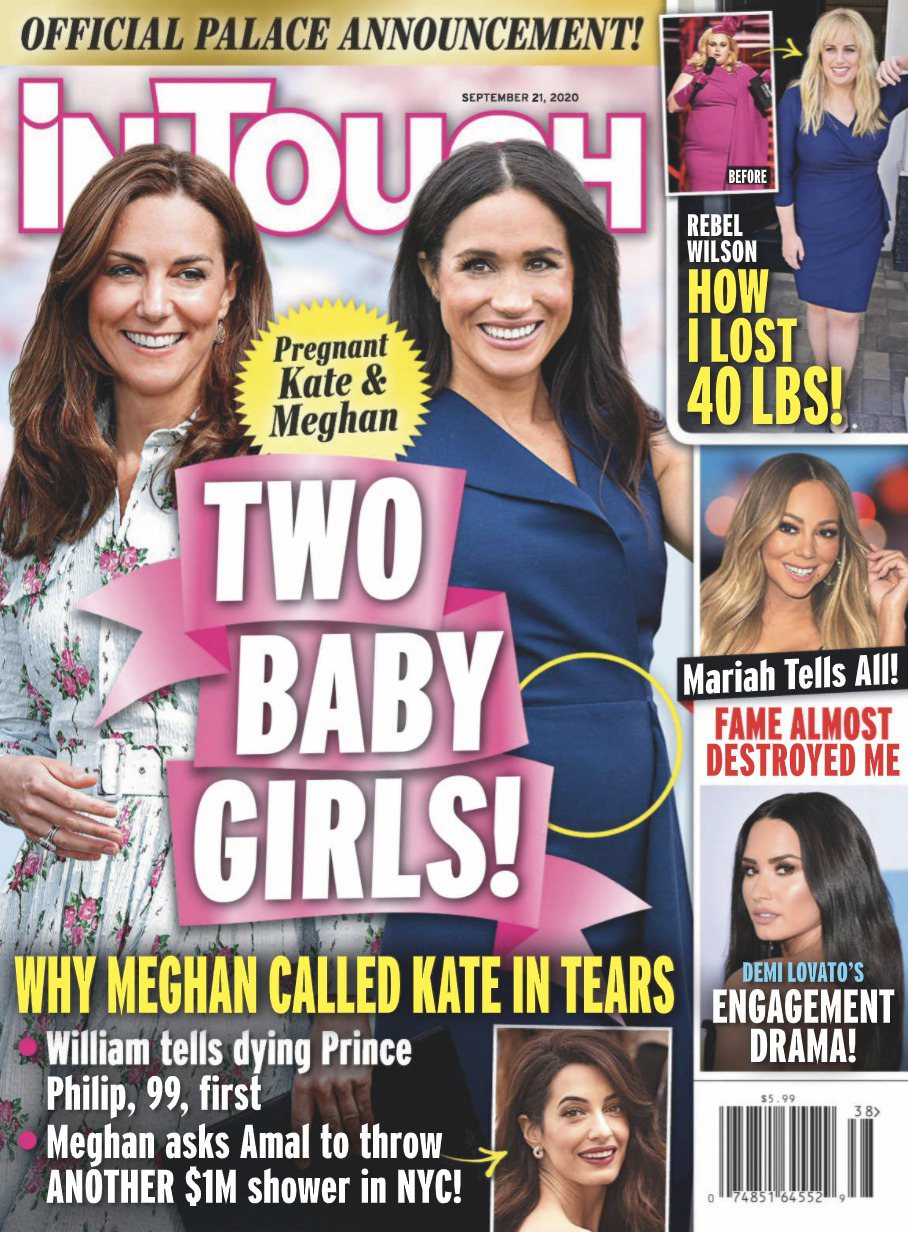 另一雜誌則以封面指凱特（左）和梅根都懷了女兒，都要明年生。圖／摘自In Touc...