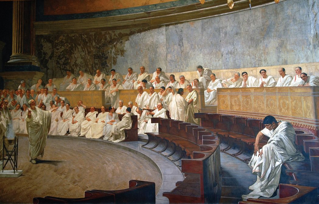 這幅畫主要描寫西元前63年11月8日，西塞羅在元老院發表演說的情景。這幅畫強調了...