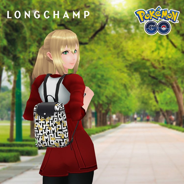 10月2日至11月18日期間，可將自己的角色換上期間限定的LONGCHAMP x Pokémon背包配件。圖／LONGCHAMP提供