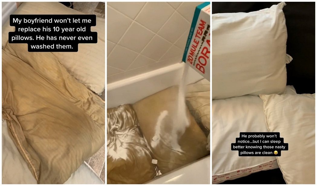 TikTok用戶瑪格麗特日前上傳影片，指男友的3個枕頭已經用上10年，不只不讓她