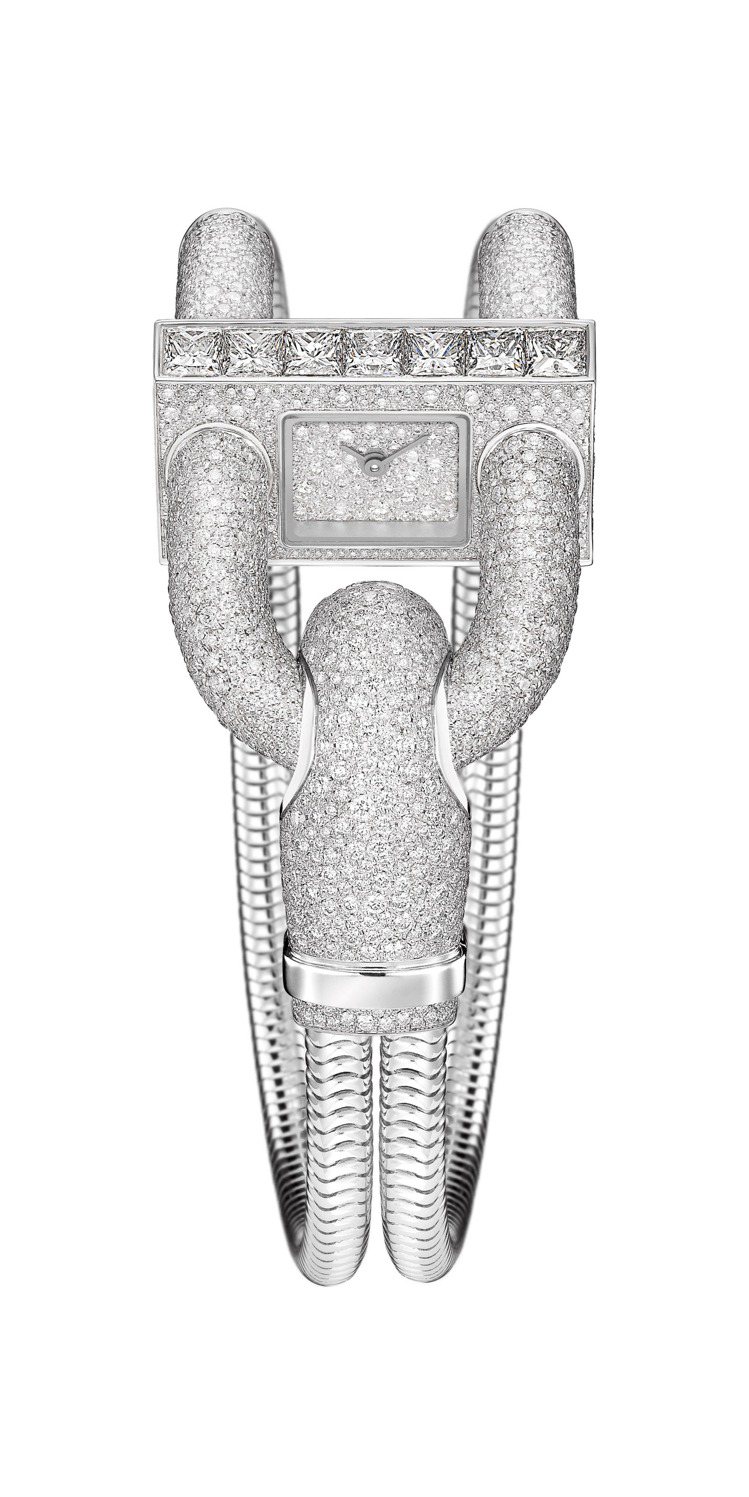 梵克雅寶Cadenas腕表，白K金鑲鑽鑽、石英機芯，510萬元。圖／梵克雅寶提供